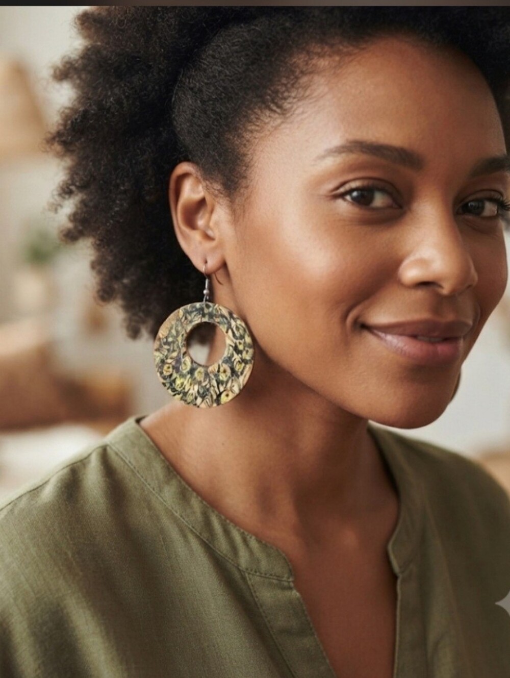 Resin Boho Peacock Dangle Circle Earrings In Yellow, Green, & Black